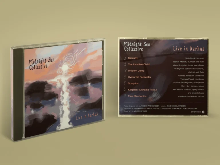 Album Cover Art for Midnight Sun Collective by Vilde Espenes - featuring a painterly sunset and ocean