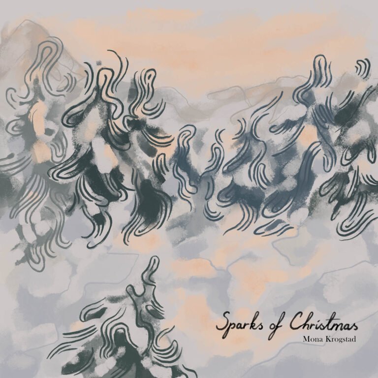 Sparks of Christmas album cover art illustration featuring an abstract snowy pine forest.